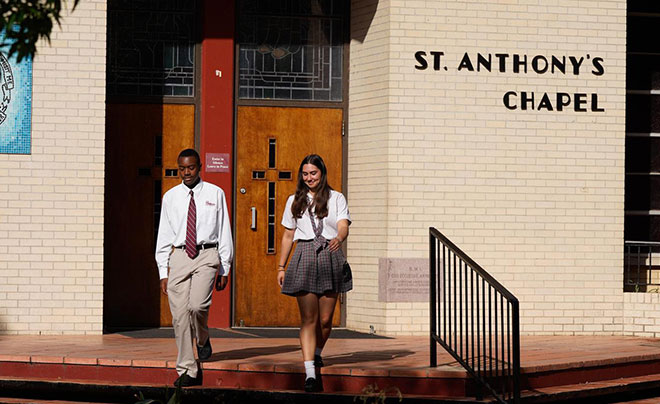 SACHS students walking out of chapel