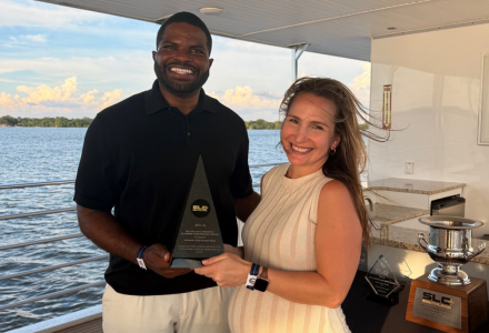 Photo Caption (L-R): Southland Conference Commissioner, Chris Grant and UIW Faculty Athletics Representative, Dr. Laura Cannon / Grant presents Cannon with Southland Conference Academic Performance Award